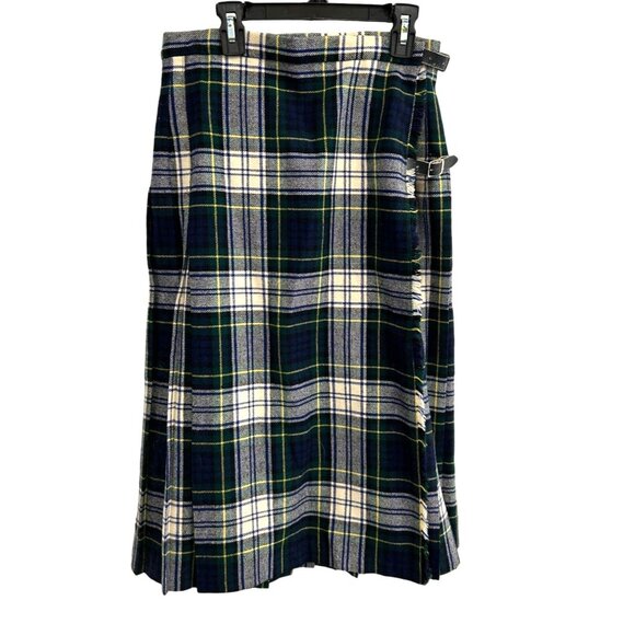 Vintage Talbots Tartan Wool Kilt Wrap Skirt Buckle Fastenings Pleated - Picture 1 of 7
